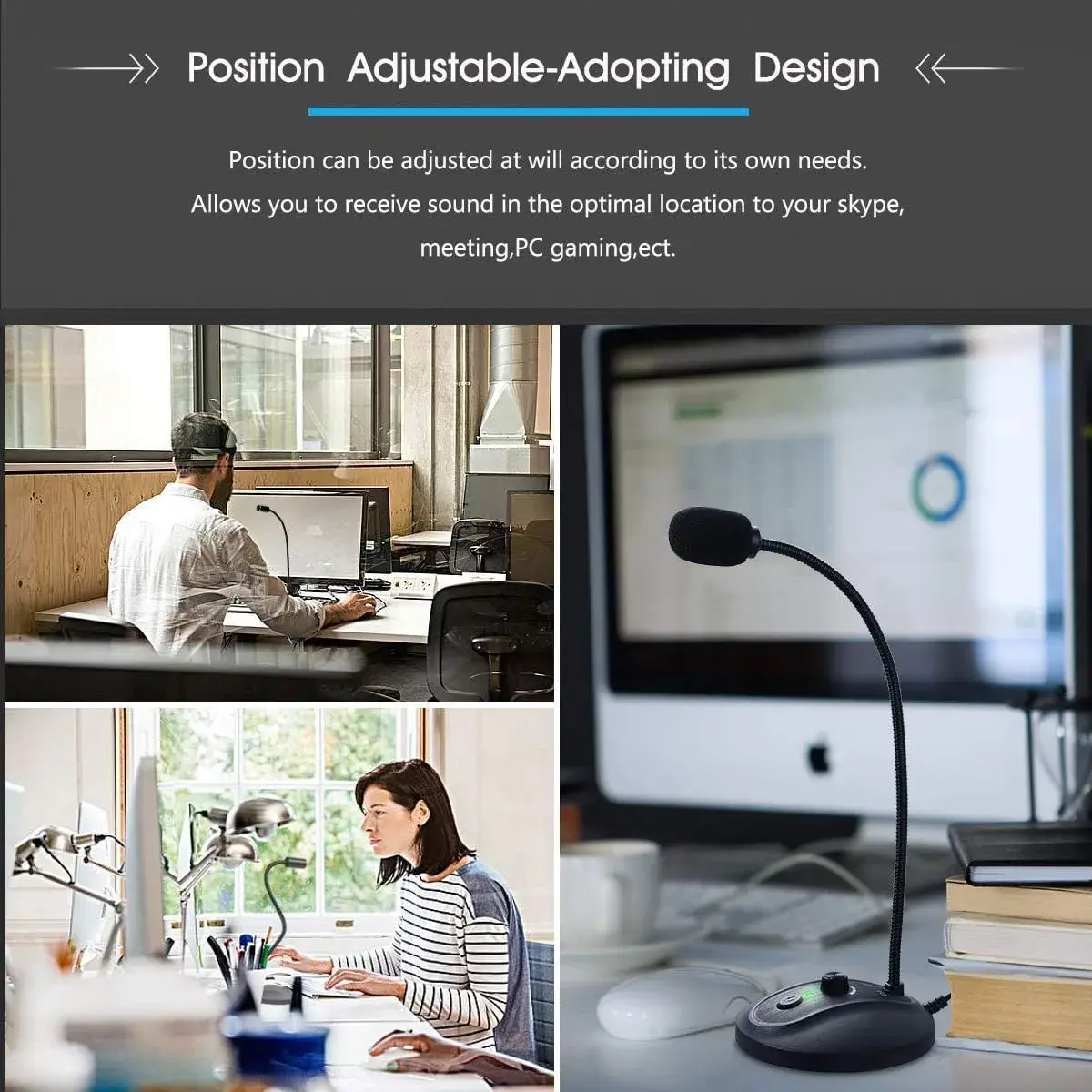 JOUNIVO JV-601Pro USB Computer Microphone with Mute Button & LED Indicator | 180cm (6ft) Cable - view 6