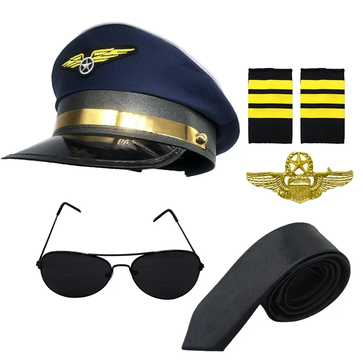 TUSAUW Airline Pilot Captain Costume Set with Aviator Sunglasses Navy Blue | Pilot Role Play Accessories - main product image