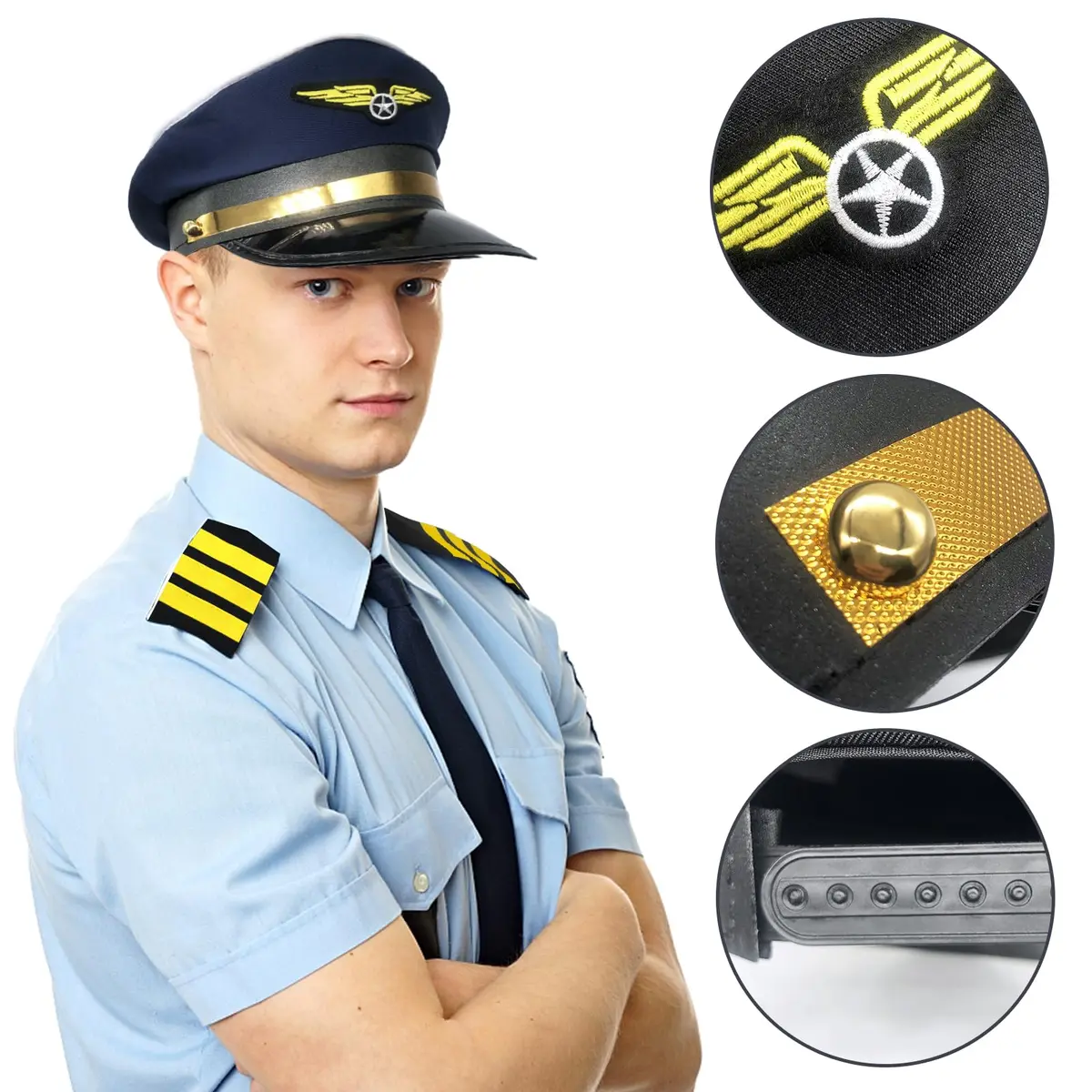 TUSAUW Airline Pilot Captain Costume Set with Aviator Sunglasses Navy Blue | Pilot Role Play Accessories - view 2