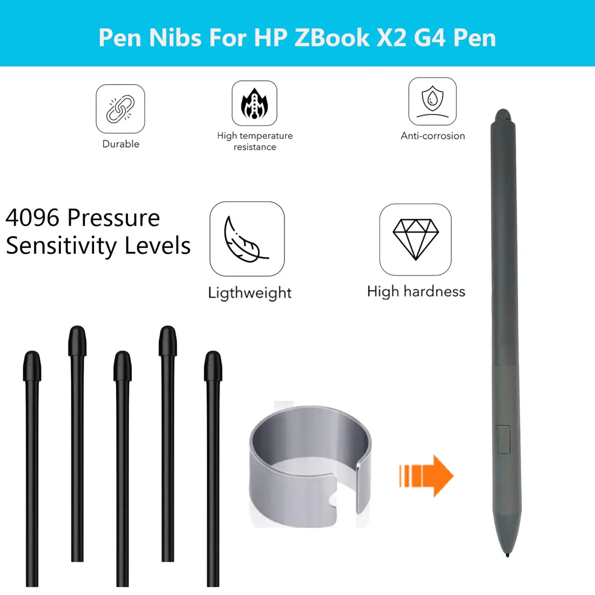 MITATTOK Stylus Pen Tip L04340-001 for HP Pavilion x360 11 Stylus Pen 927229-001 | 5-Pack Silver Aluminum Replacement Nibs - view 3