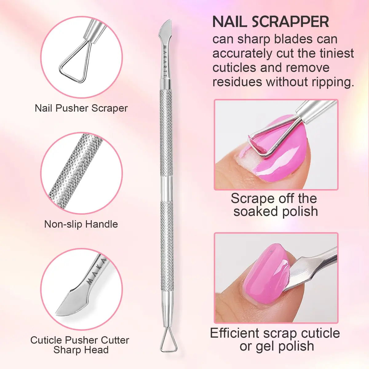 Makartt Silver Cuticle Nipper Set with 2 Pushers | Stainless Steel, Full Jaw, Ergonomic Handle - view 4