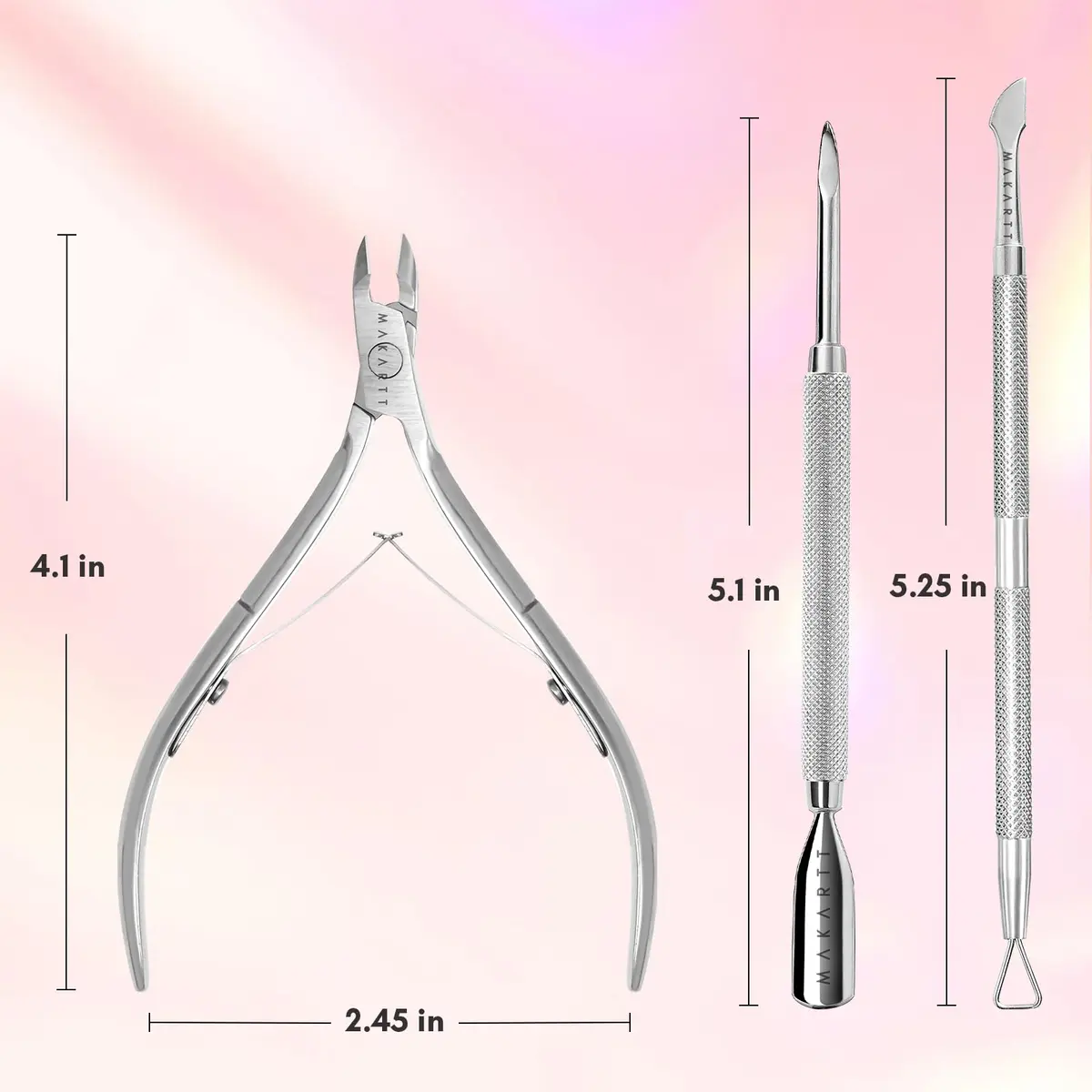 Makartt Silver Cuticle Nipper Set with 2 Pushers | Stainless Steel, Full Jaw, Ergonomic Handle - view 6