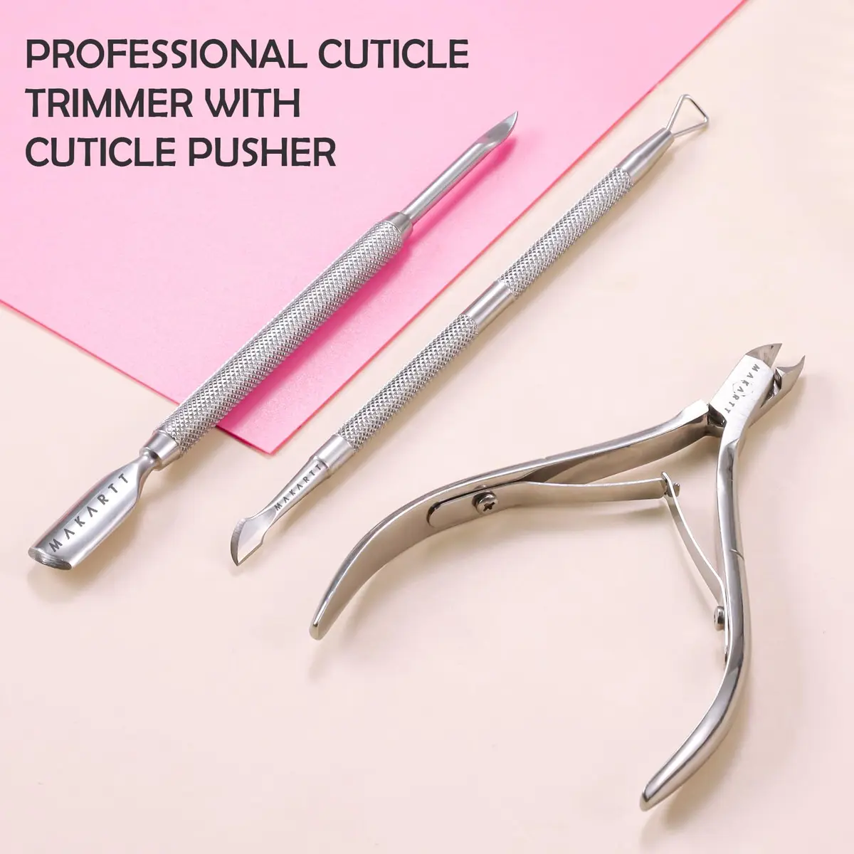 Makartt Silver Cuticle Nipper Set with 2 Pushers | Stainless Steel, Full Jaw, Ergonomic Handle - view 8