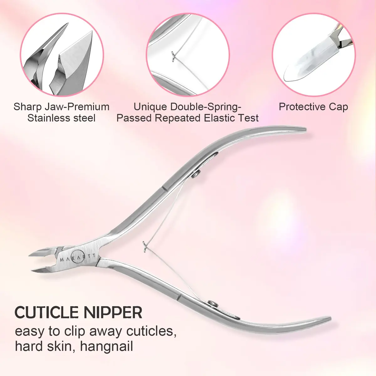 Makartt Silver Cuticle Nipper Set with 2 Pushers | Stainless Steel, Full Jaw, Ergonomic Handle - view 2