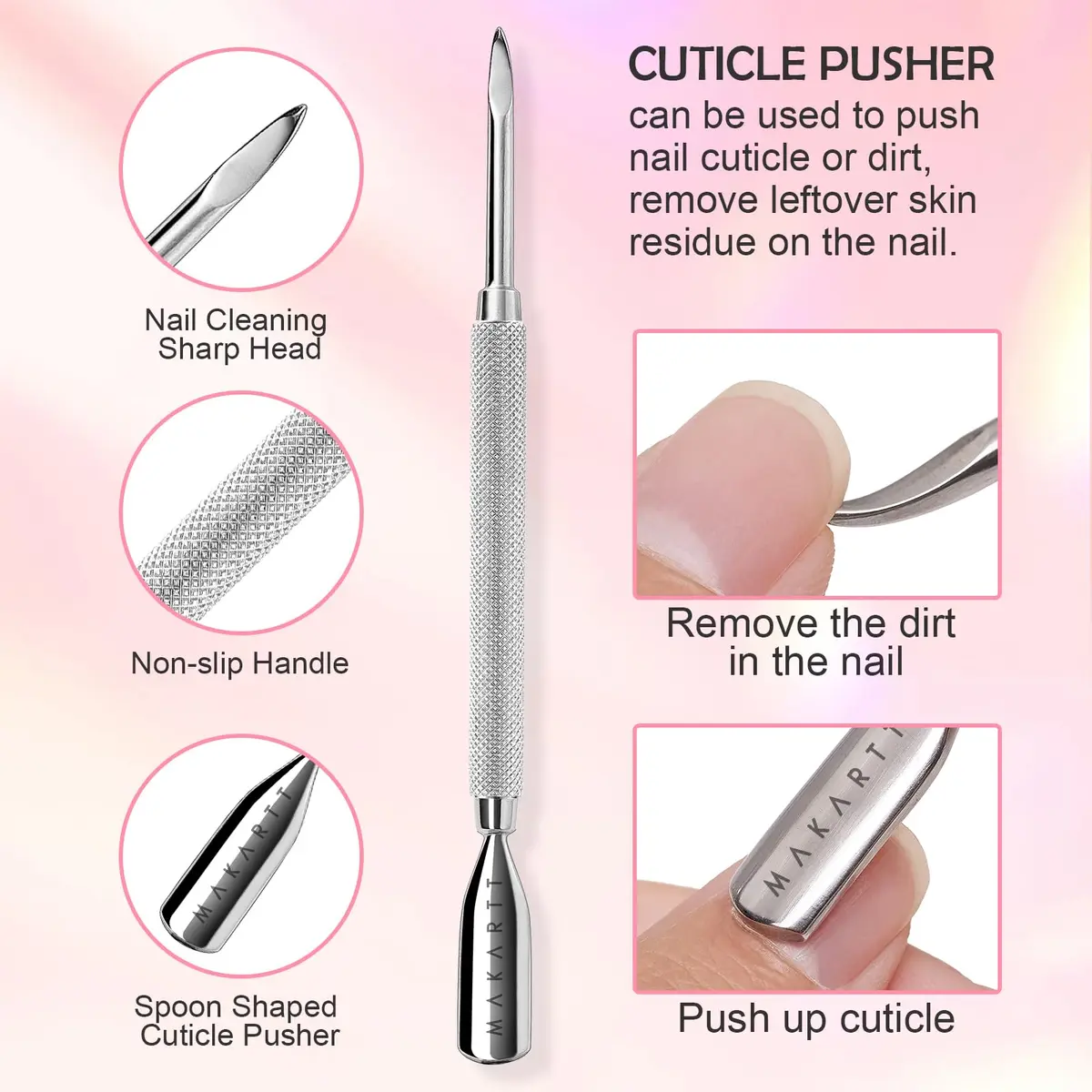 Makartt Silver Cuticle Nipper Set with 2 Pushers | Stainless Steel, Full Jaw, Ergonomic Handle - view 3