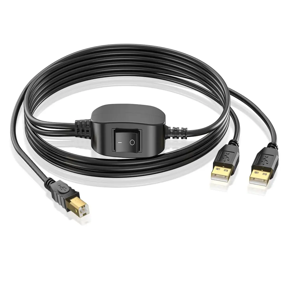 Herfair 8FT Printer Cable Splitter for 2 Computers | USB B Male to 2x USB A Male - main product image