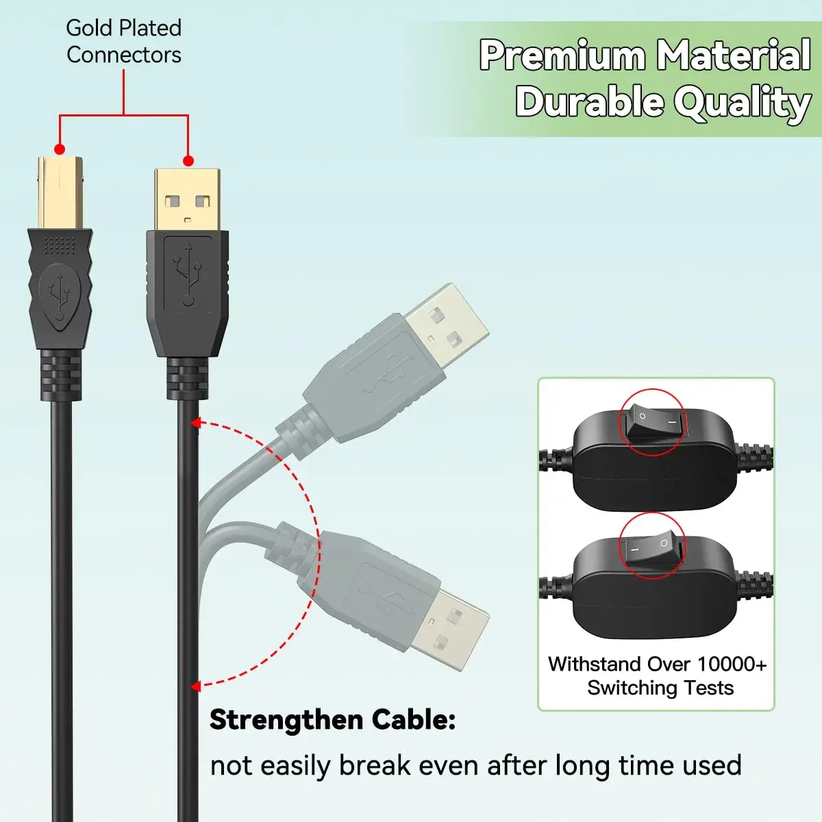 Herfair 8FT Printer Cable Splitter for 2 Computers | USB B Male to 2x USB A Male - view 7