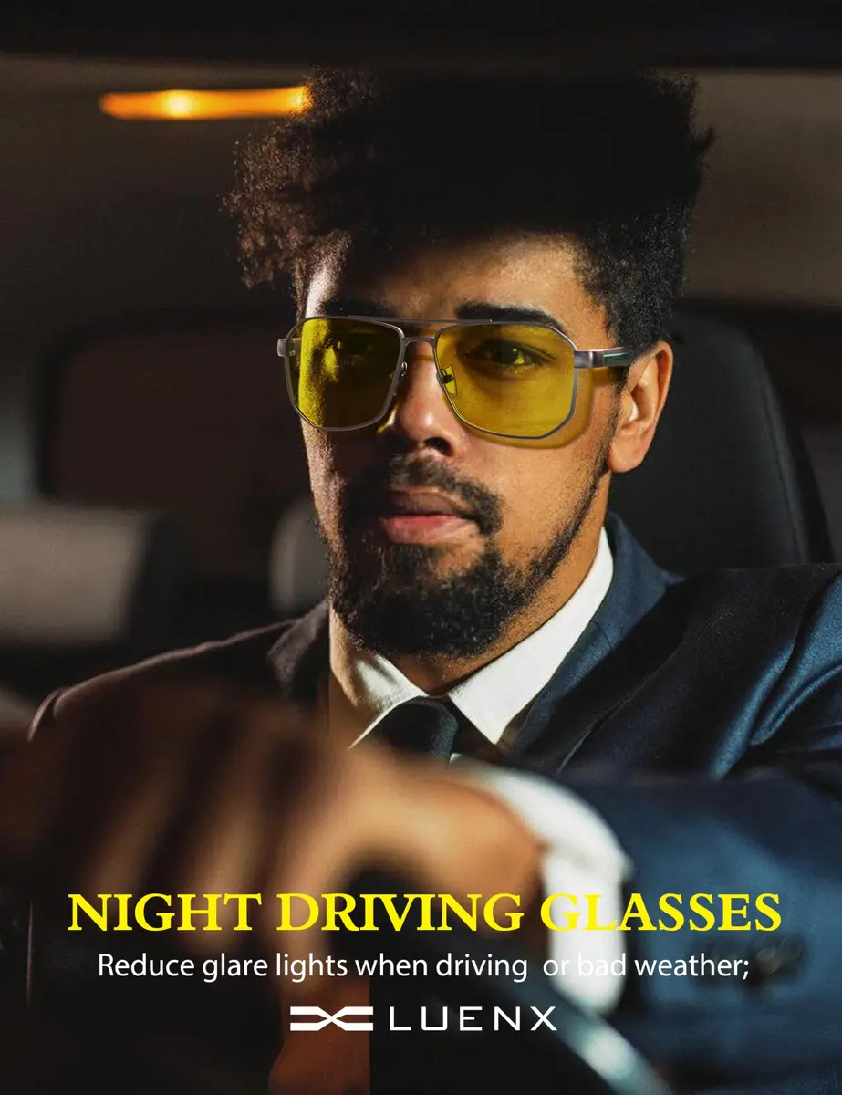 Luenx Night Vision Driving Glasses Yellow Lens Square Polarized Sunglasses 61mm (2.4 inches) | Reduce Glare & Enhance Clarity - view 2