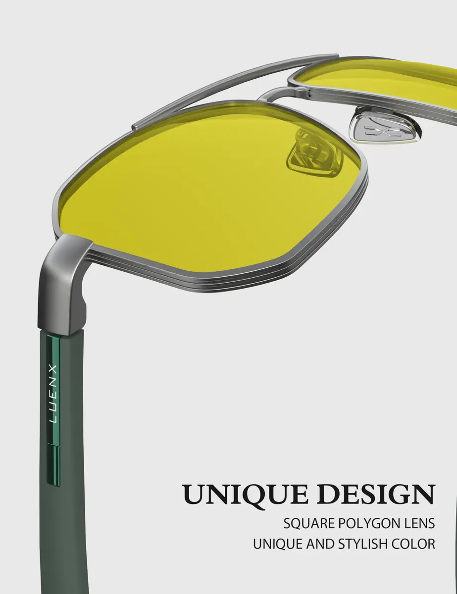 Luenx Night Vision Driving Glasses Yellow Lens Square Polarized Sunglasses 61mm (2.4 inches) | Reduce Glare & Enhance Clarity - view 4