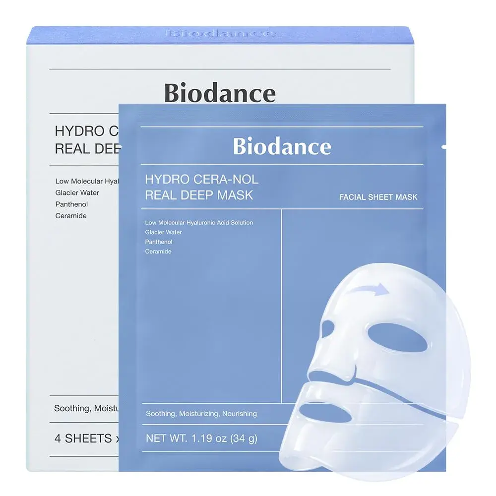 BIODANCE Hydro Cera-nol Real Deep Mask 34g (1.19oz) 4ea | Hydrating Overnight Hydrogel Face Mask for Redness Relief - main product image