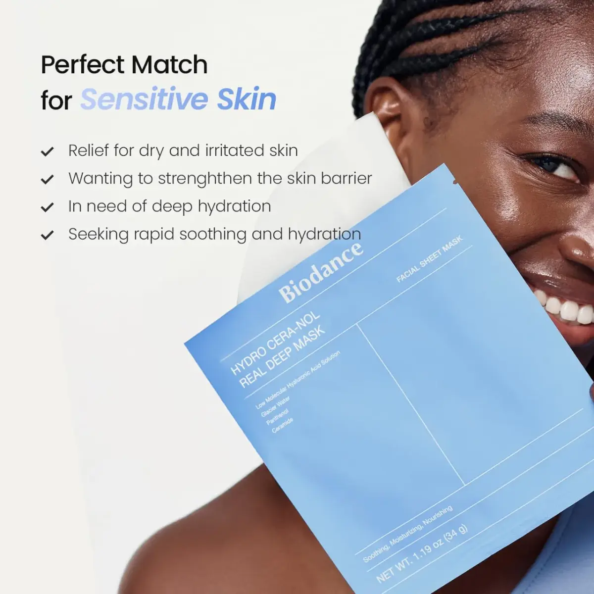 BIODANCE Hydro Cera-nol Real Deep Mask 34g (1.19oz) 4ea | Hydrating Overnight Hydrogel Face Mask for Redness Relief - view 6