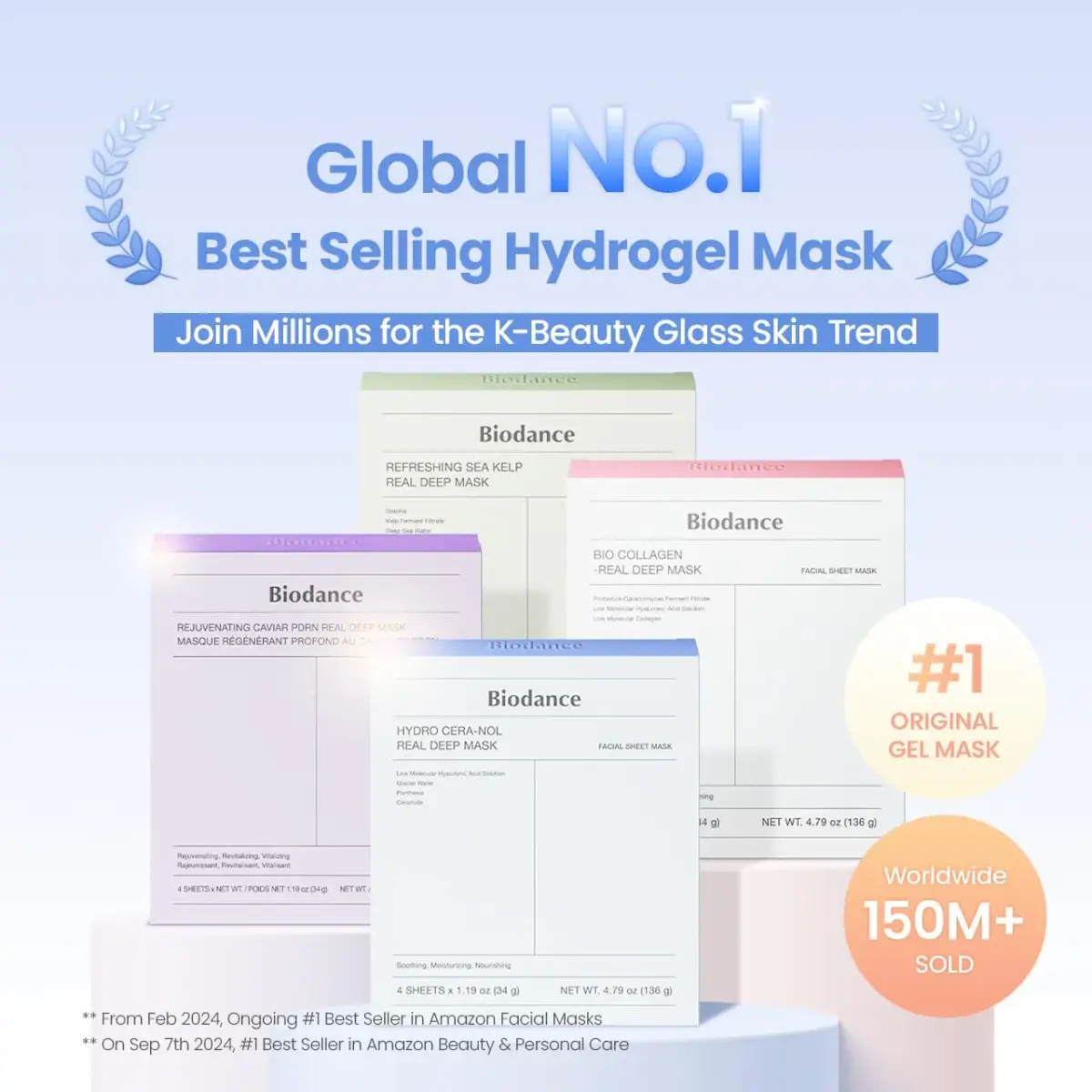 BIODANCE Hydro Cera-nol Real Deep Mask 34g (1.19oz) 4ea | Hydrating Overnight Hydrogel Face Mask for Redness Relief - view 2