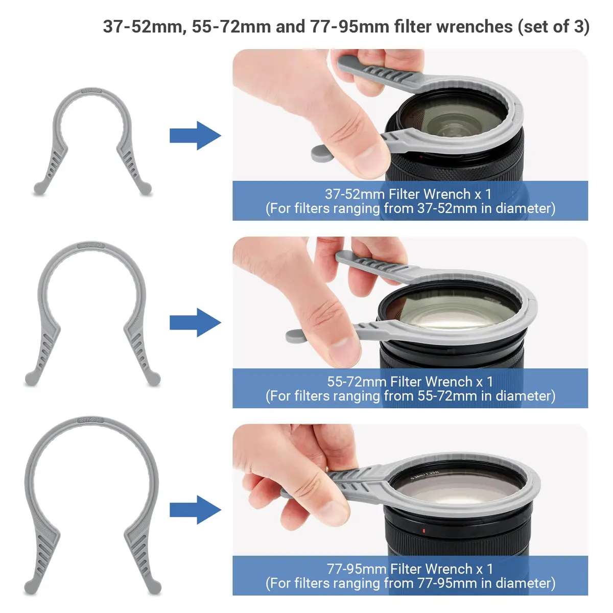 JJC 3-Pack Camera Lens Filter Wrench Kit for 37mm-95mm Filters | Double-Sided Design for CPL UV ND - view 2