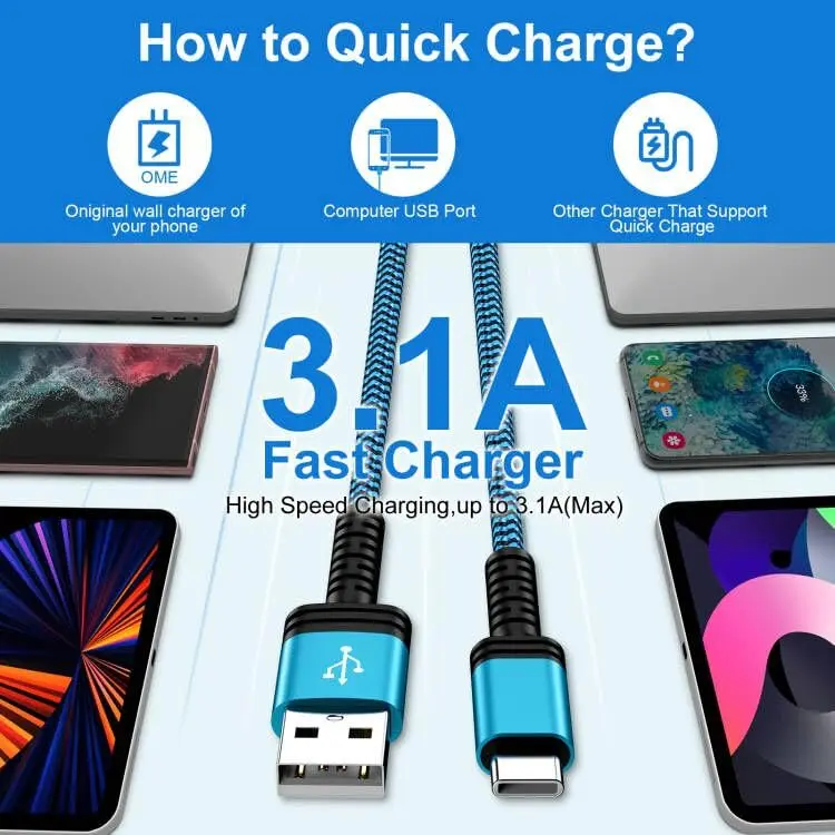 iHoto USB A to USB C Fast Charging Cable 6FT | Nylon Braided, 3.1A, Compatible with Samsung Galaxy & iPhone - view 3
