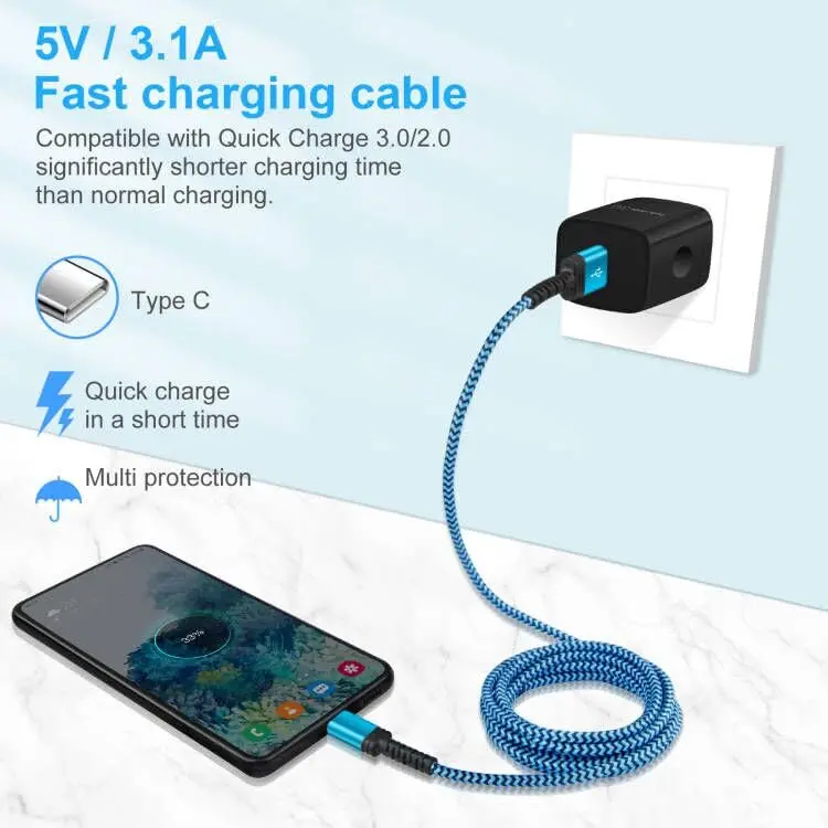 iHoto USB A to USB C Fast Charging Cable 6FT | Nylon Braided, 3.1A, Compatible with Samsung Galaxy & iPhone - view 5