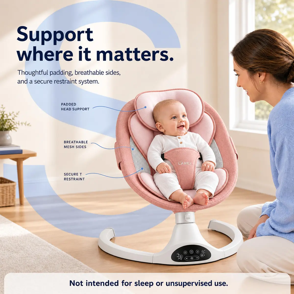 Larex Baby Swing for Infants | Electric Bluetooth Swing with Remote Control, Pink, 5 Speeds, 3 Gear Timer - view 5