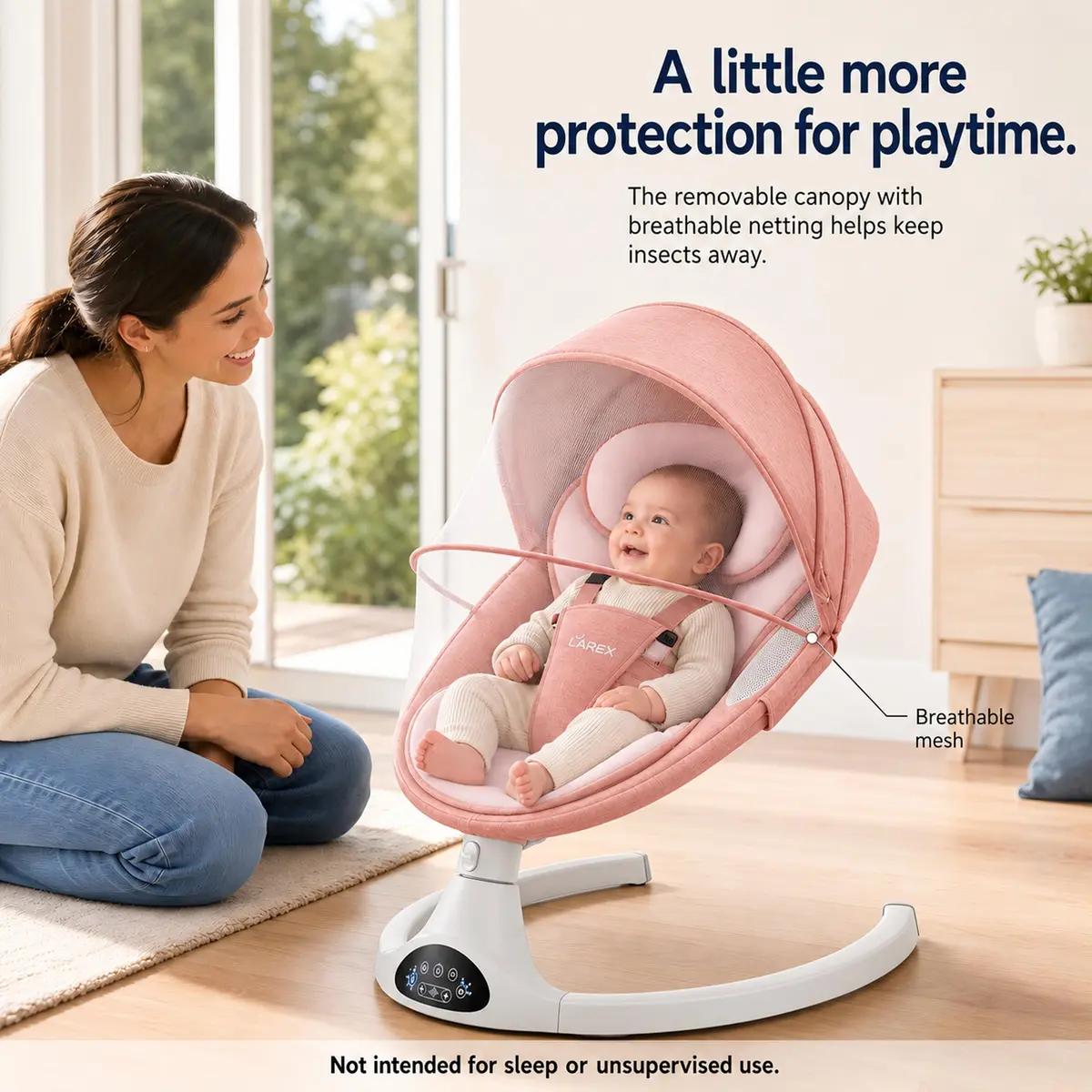 Larex Baby Swing for Infants | Electric Bluetooth Swing with Remote Control, Pink, 5 Speeds, 3 Gear Timer - view 8