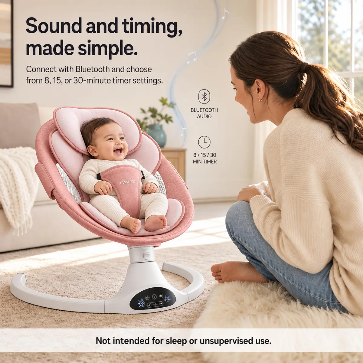 Larex Baby Swing for Infants | Electric Bluetooth Swing with Remote Control, Pink, 5 Speeds, 3 Gear Timer - view 9