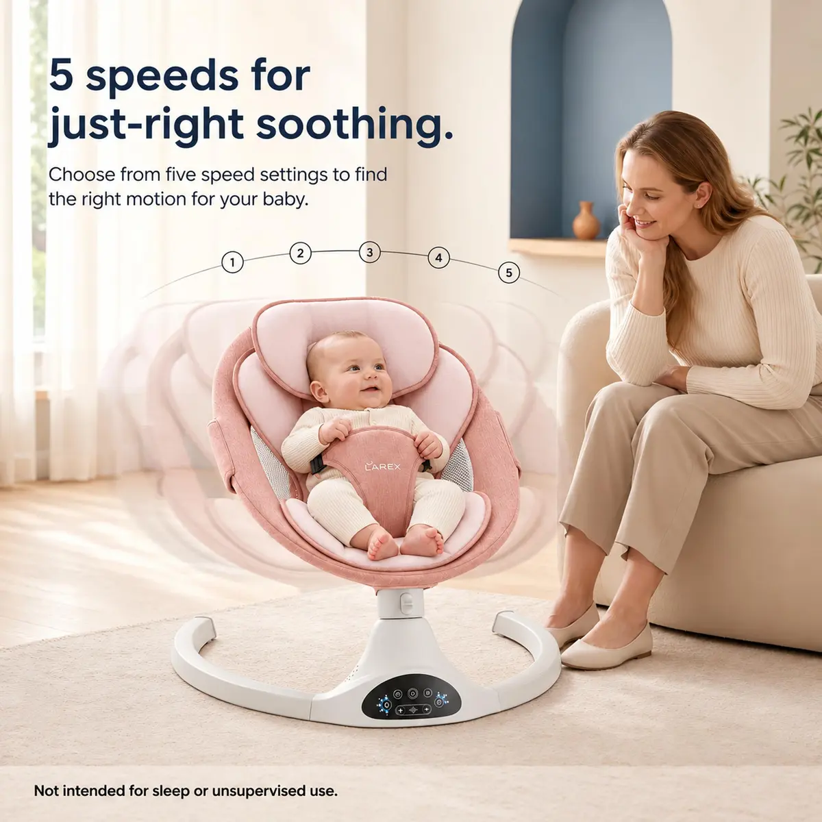 Larex Baby Swing for Infants | Electric Bluetooth Swing with Remote Control, Pink, 5 Speeds, 3 Gear Timer - view 2