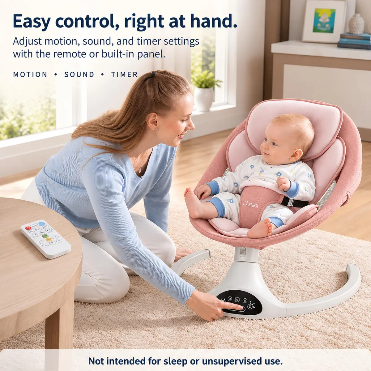 Larex Baby Swing for Infants | Electric Bluetooth Swing with Remote Control, Pink, 5 Speeds, 3 Gear Timer - view 3