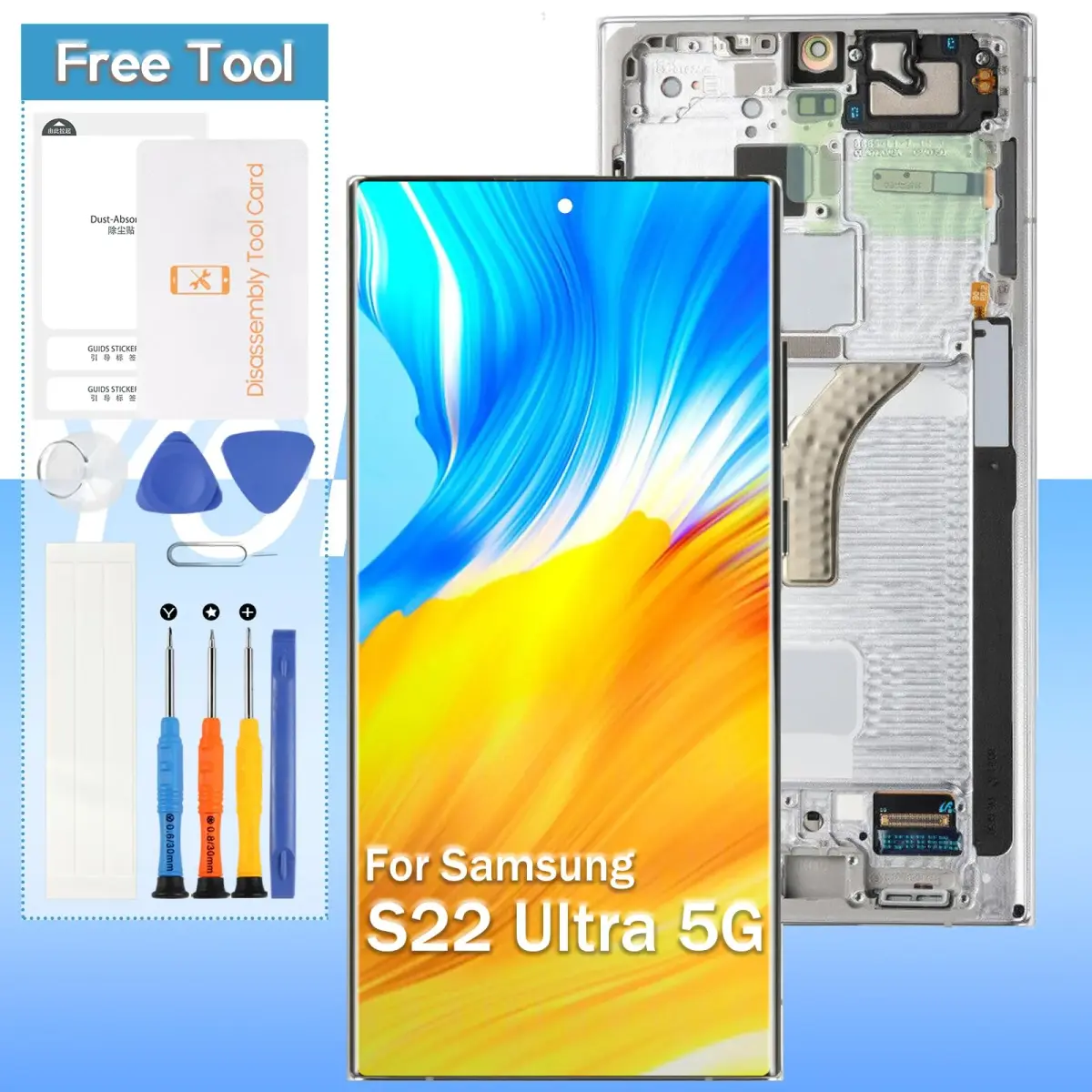 Yondista Samsung Galaxy S22 Ultra 5G Screen Replacement 6.8" AMOLED SM-G908a, SM-S908u, SM-S908w LCD Display Touch Digitizer Assembly with Tools (Sliver with Frame) - main product image