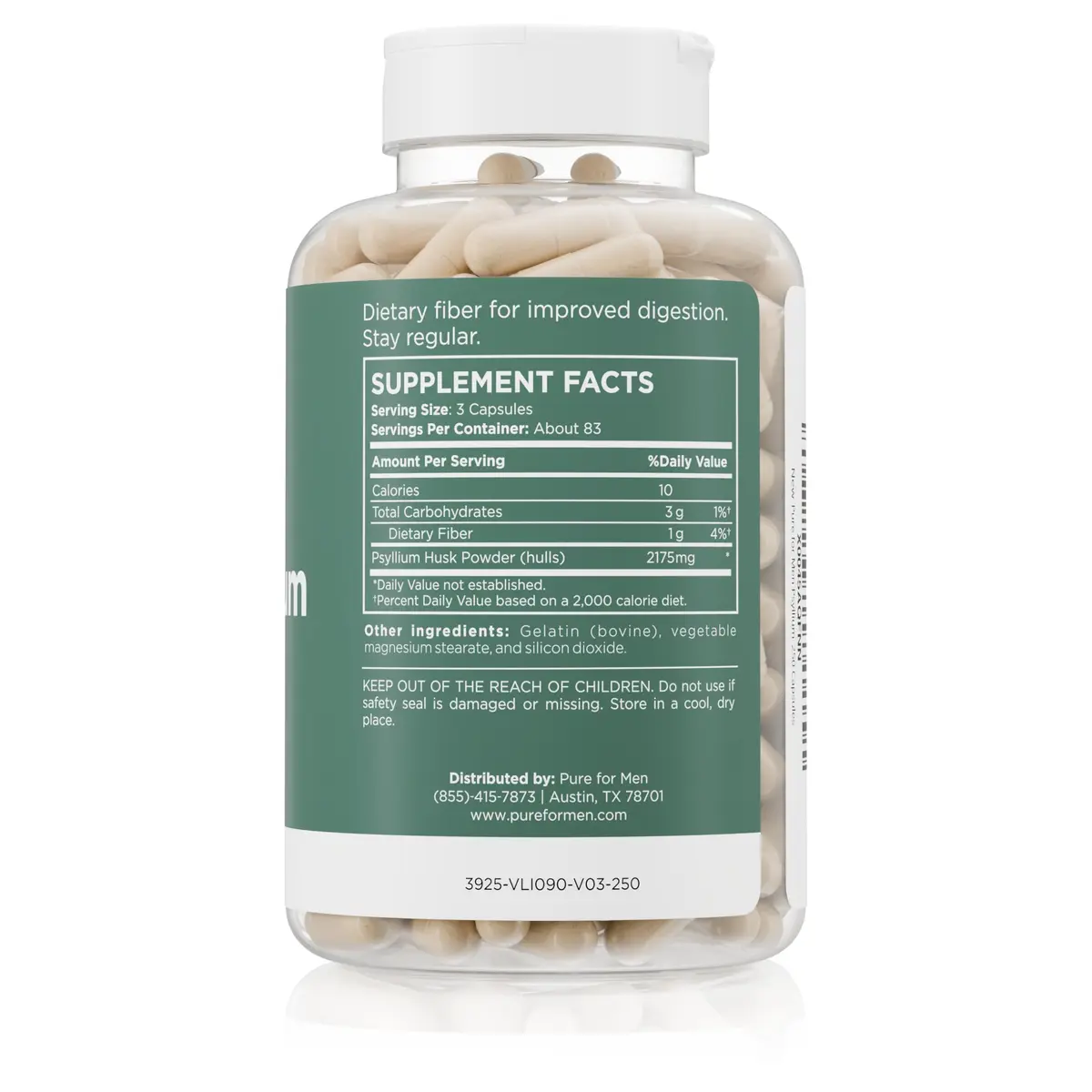 Pure for Men & Her Daily Psyllium Husk Fiber Supplement 250 Capsules | Digestive & Gut Health Support - view 2