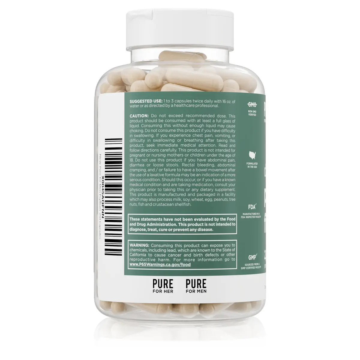 Pure for Men & Her Daily Psyllium Husk Fiber Supplement 250 Capsules | Digestive & Gut Health Support - view 3
