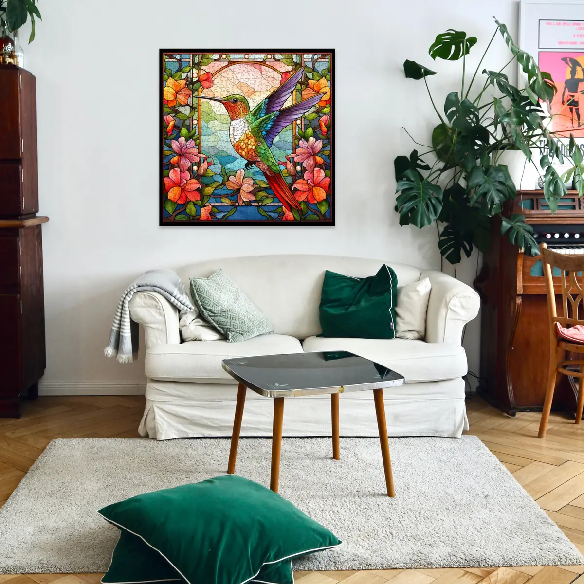 PPuzzling Stained Glass Hummingbird Art Puzzle 1000 Pieces | 58 cm x 58 cm (23.85 in x 23.85 in) - view 5