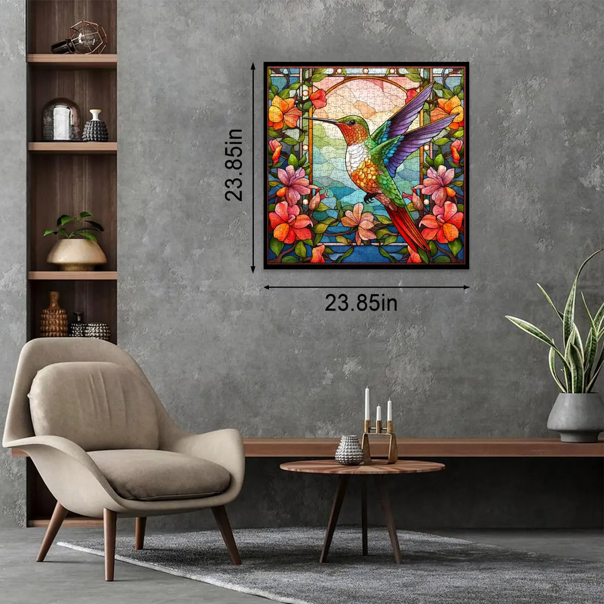 PPuzzling Stained Glass Hummingbird Art Puzzle 1000 Pieces | 58 cm x 58 cm (23.85 in x 23.85 in) - view 3
