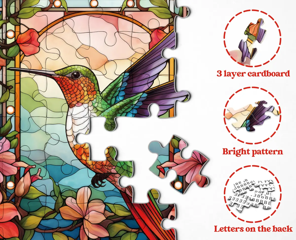 PPuzzling Stained Glass Hummingbird Art Puzzle 1000 Pieces | 58 cm x 58 cm (23.85 in x 23.85 in) - view 4