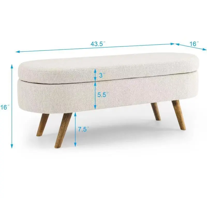 Acosure Upholstered Storage Ottoman with Rubber Wood Legs | Beige, 43.5x16x16 in - view 4