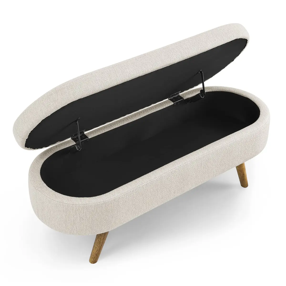 Acosure Upholstered Storage Ottoman with Rubber Wood Legs | Beige, 43.5x16x16 in - view 5