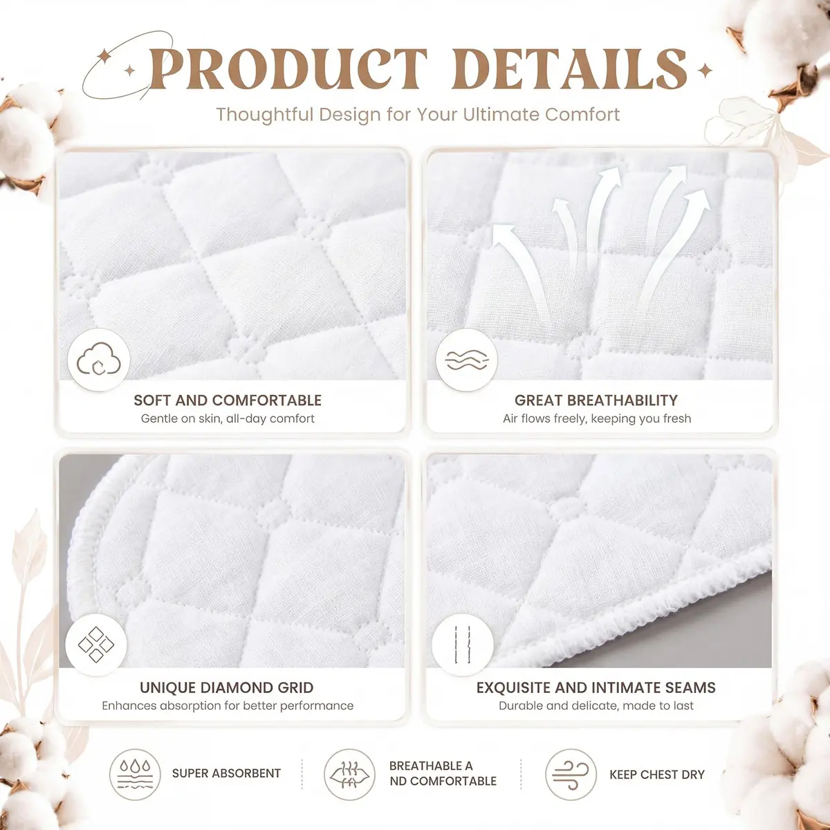 Toulite Cotton Bra Liners Sweat Pads Medium | Soft, Reusable & Breathable for Women - view 4