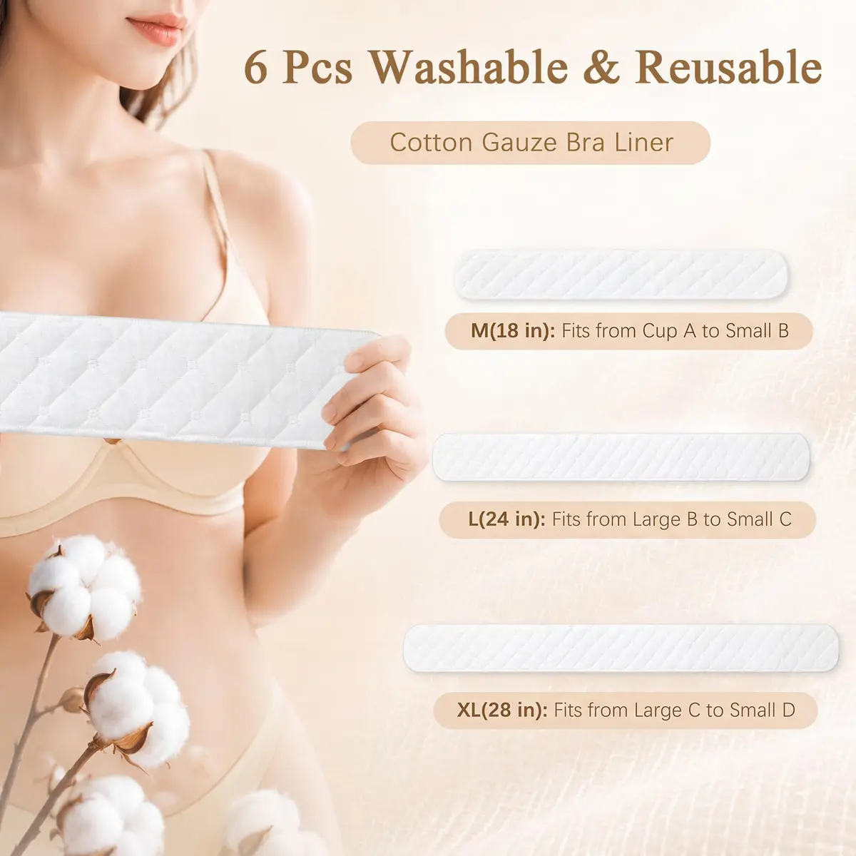 Toulite Cotton Bra Liners Sweat Pads Medium | Soft, Reusable & Breathable for Women - view 2