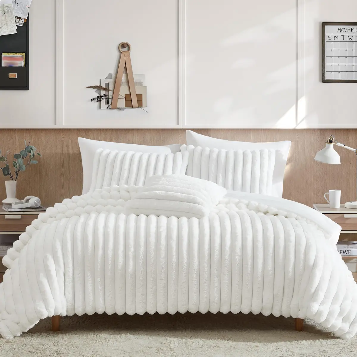 Riverbrook Home Everett Faux Fur Comforter Bedding Set Twin XL | Modern Glam Textured Decor - main product image