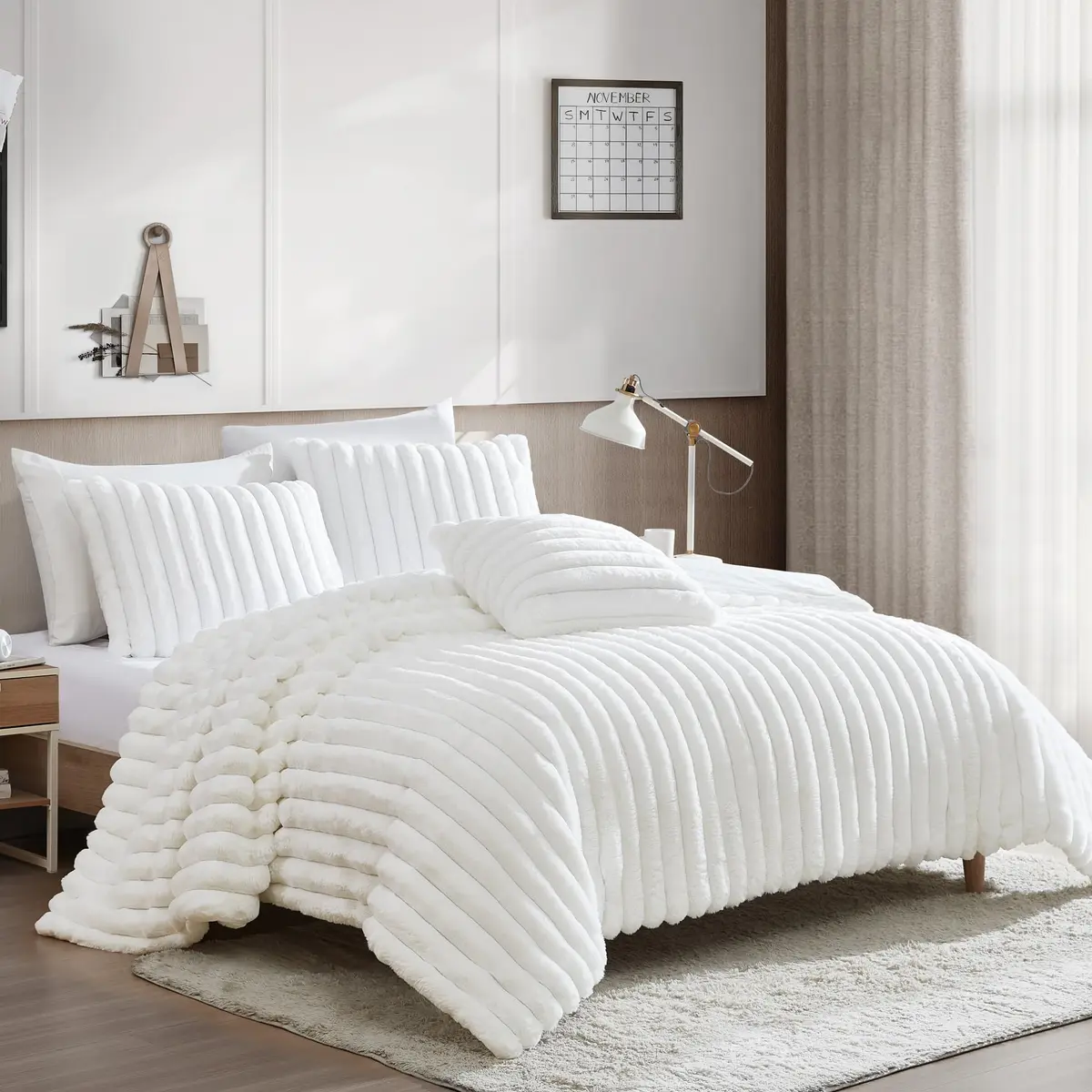 Riverbrook Home Everett Faux Fur Comforter Bedding Set Twin XL | Modern Glam Textured Decor - view 2