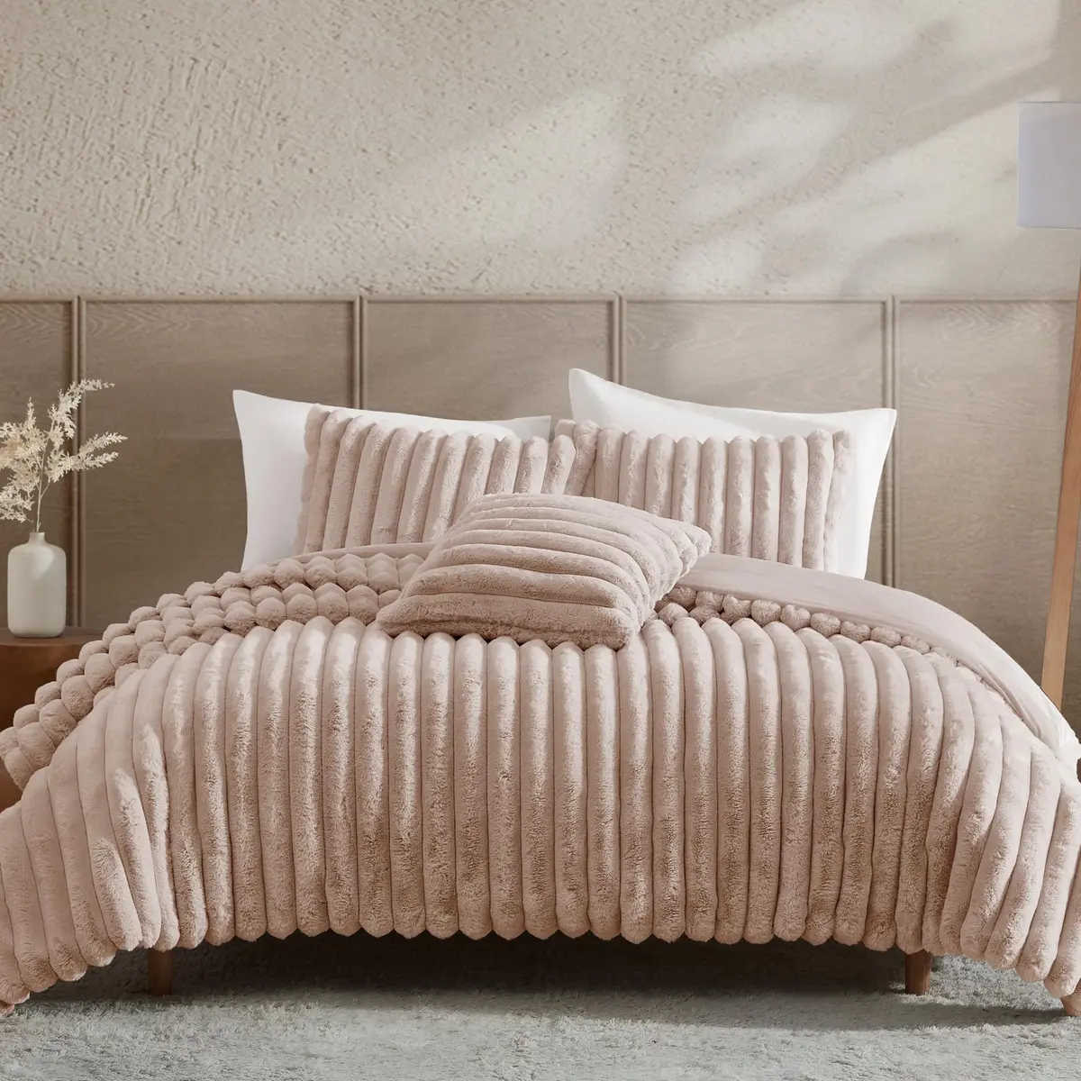Riverbrook Home Everett Faux Fur Comforter King Size | Textured Decorative Bedding - main product image