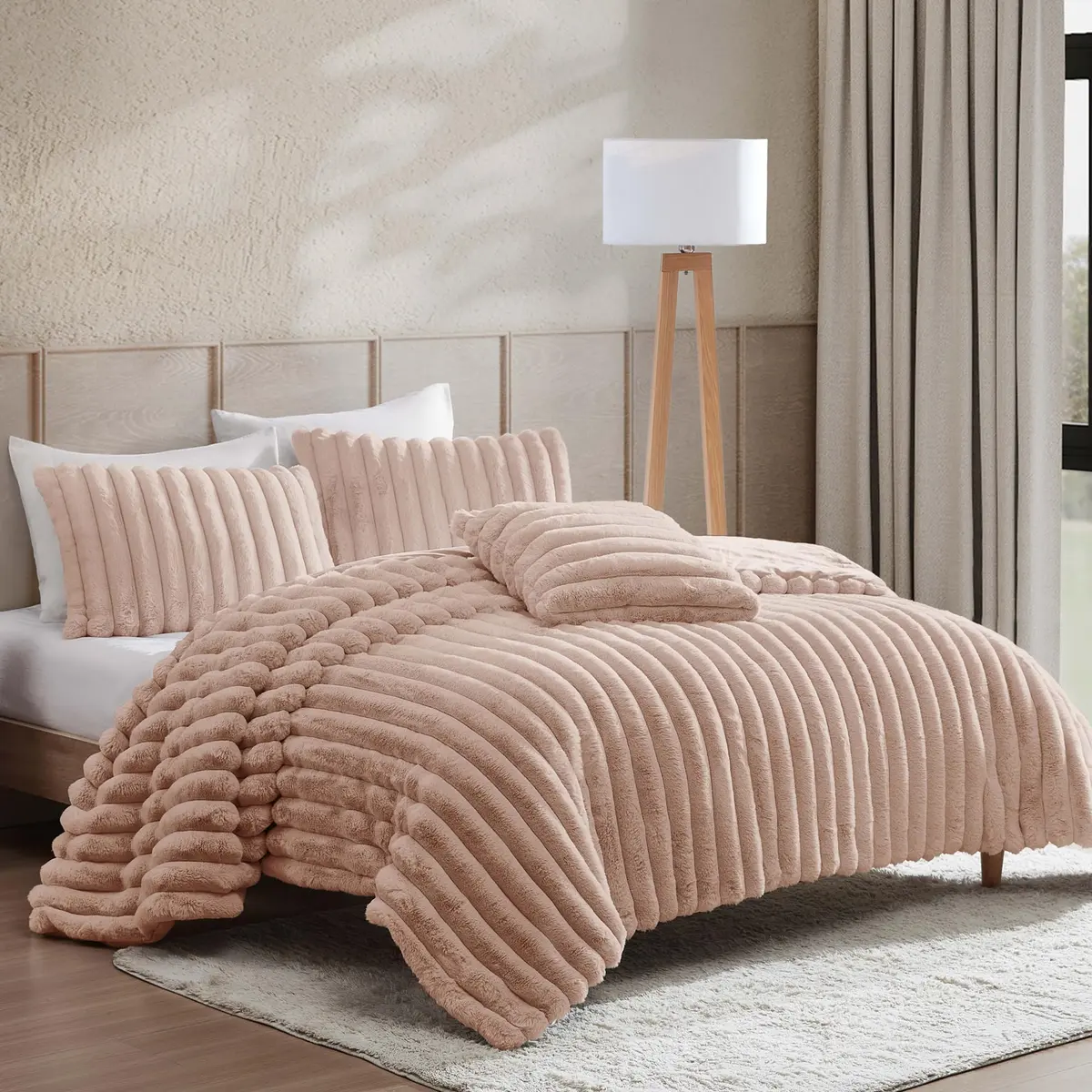 Riverbrook Home Everett Faux Fur Comforter King Size | Textured Decorative Bedding - view 2