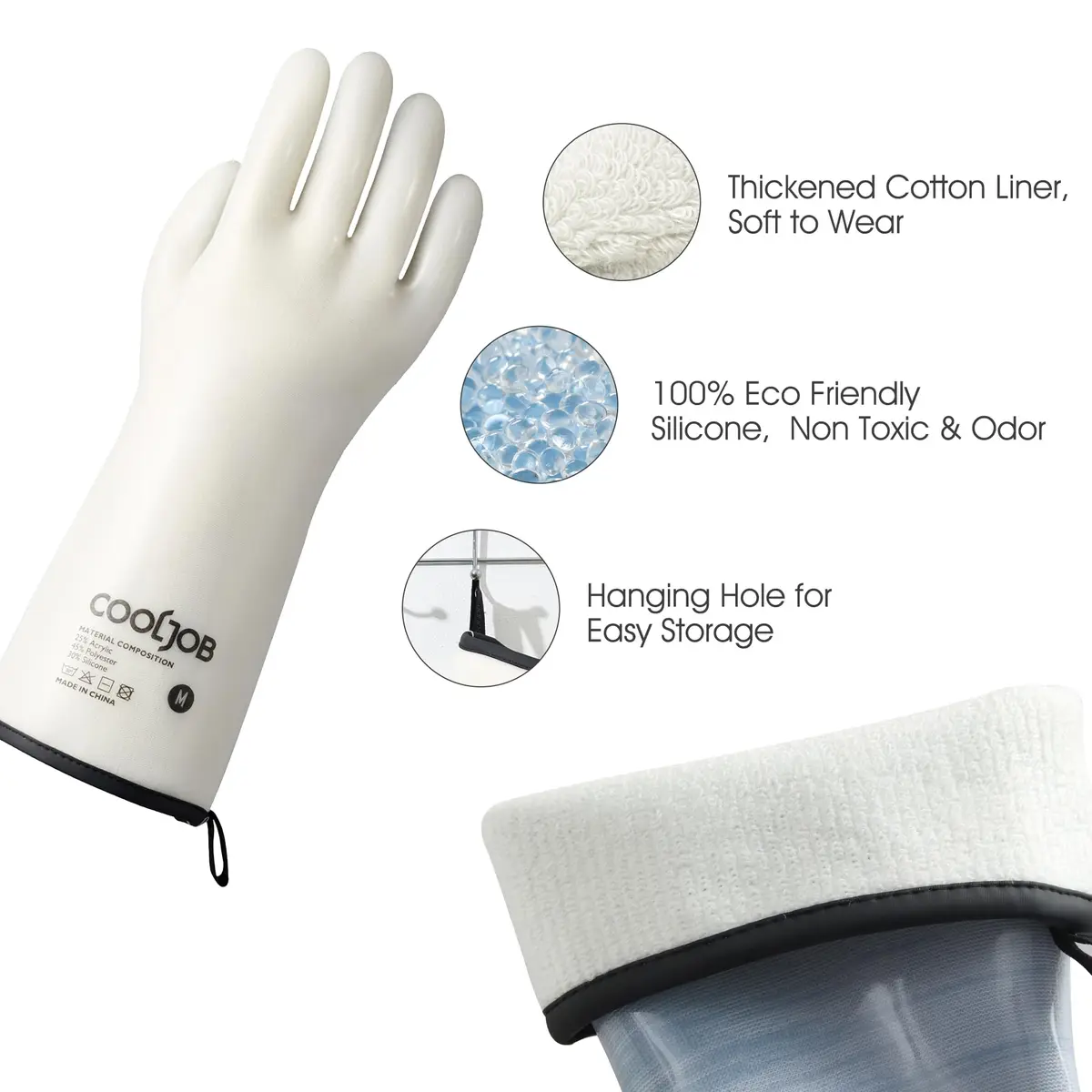 COOLJOB Heat Resistant Oven Gloves, Waterproof BBQ Mitts, White, Medium (1 Pair) - view 2