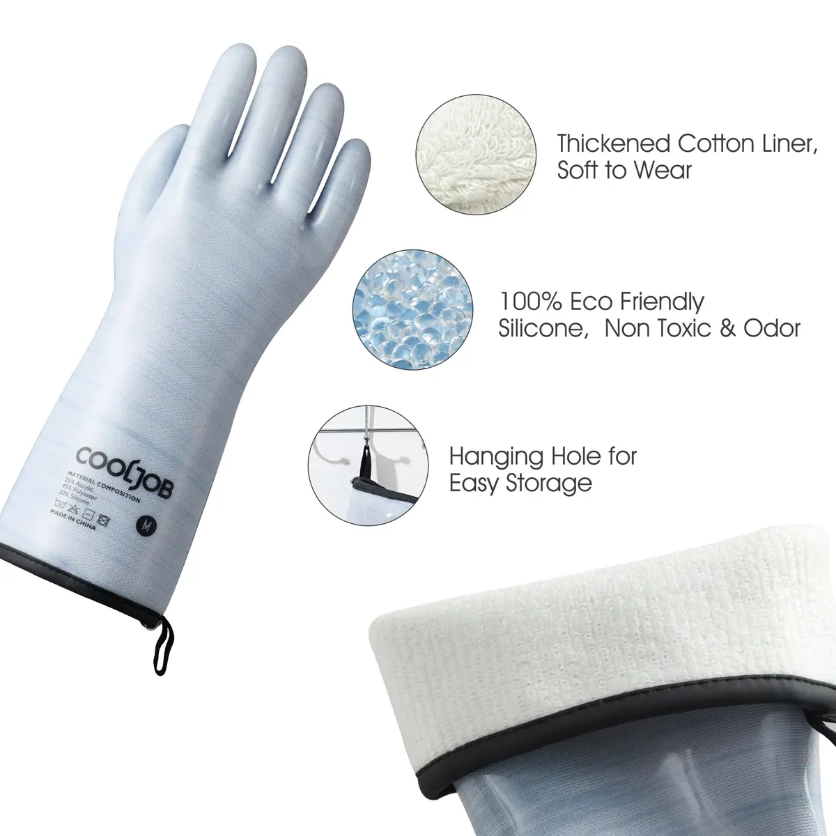 COOLJOB Heat Resistant Oven Gloves, Waterproof BBQ Mitts, Blue, Large (1 Pair) - view 2