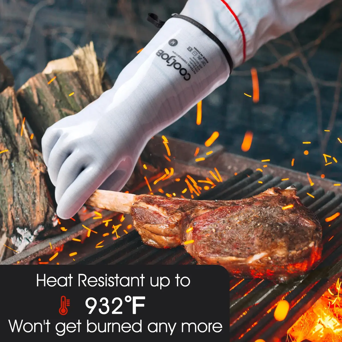 COOLJOB Heat Resistant Oven Gloves, Waterproof BBQ Mitts, Blue, Large (1 Pair) - view 4