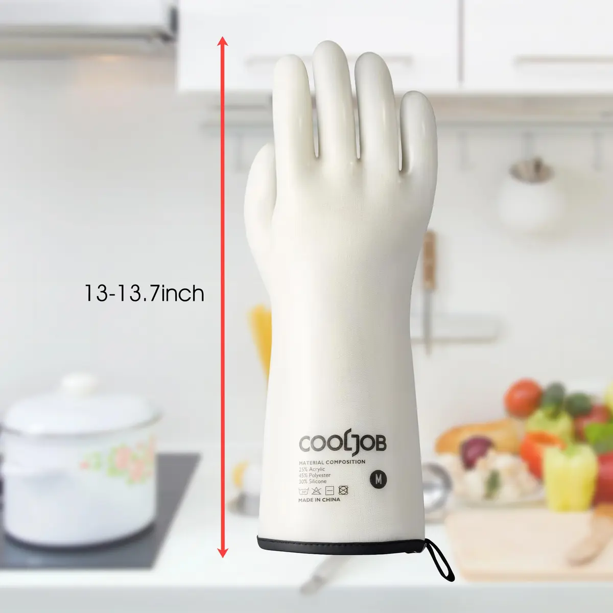 COOLJOB Heat Resistant Oven Gloves, Waterproof BBQ Mitts, White, Large (1 Pair) - view 6