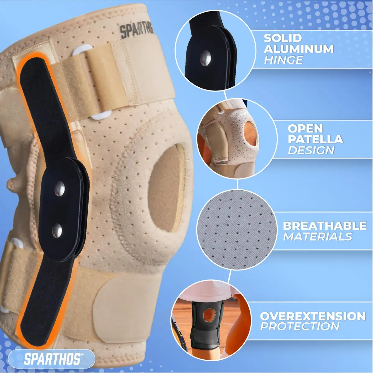 Sparthos Hinged Knee Brace for Women & Men - Large Beige | FDA Approved Orthopedic Brace with Metal Side Stabilizers - view 4