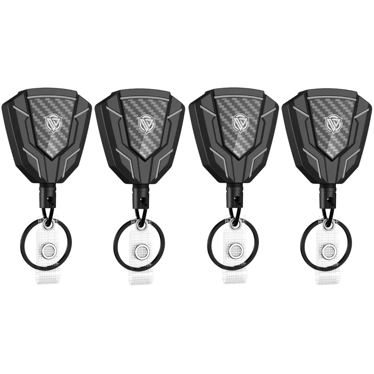 Oaridey Heavy Duty Retractable Keychain with Belt Clip | Carbon Fiber Front, 31.8" Steel Cord, 4 Pack - main product image