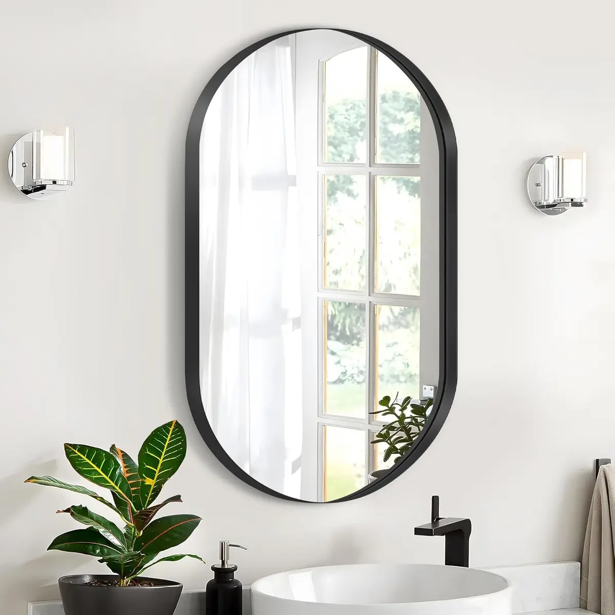SDHYL 34x20 Inch Oval Bathroom Medicine Cabinet with Mirror | Recessed Wall Mount, Black Aluminum Frame - main product image