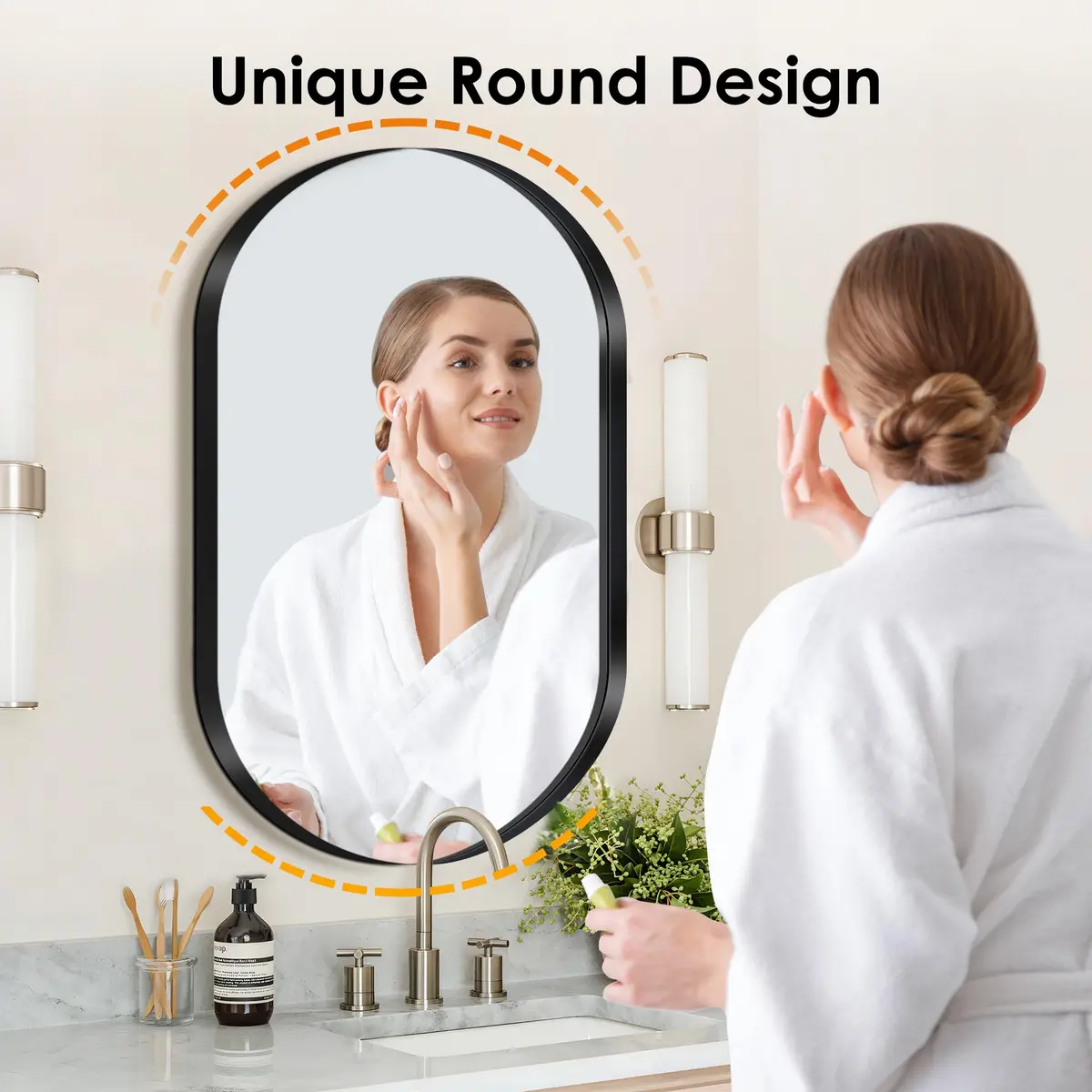 SDHYL 34x20 Inch Oval Bathroom Medicine Cabinet with Mirror | Recessed Wall Mount, Black Aluminum Frame - view 3