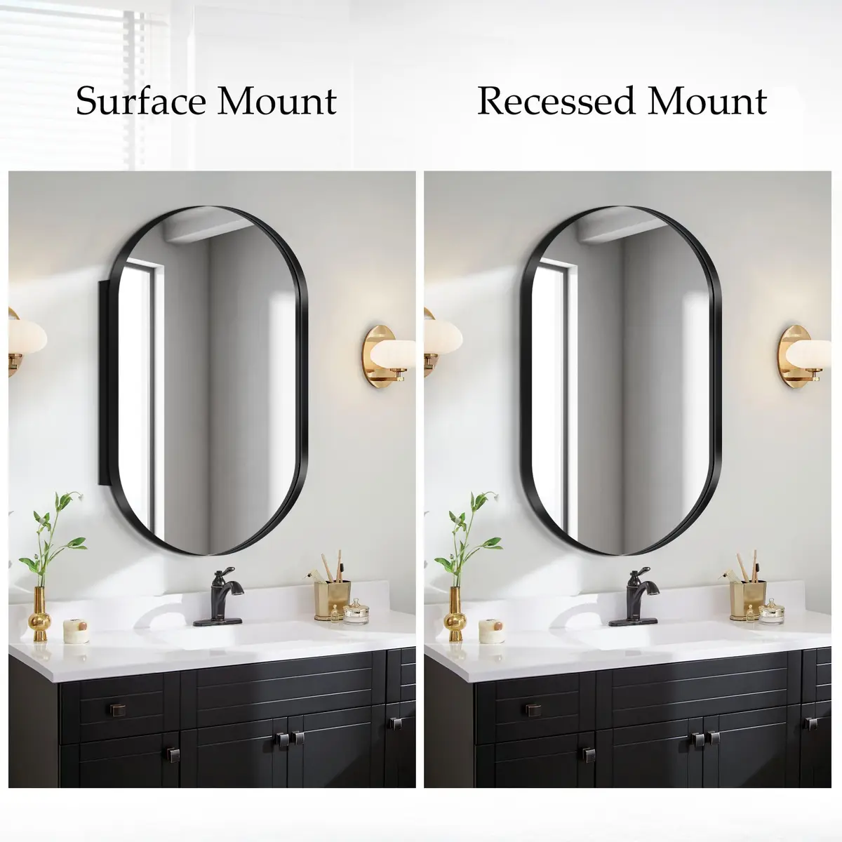 SDHYL 34x20 Inch Oval Bathroom Medicine Cabinet with Mirror | Recessed Wall Mount, Black Aluminum Frame - view 4