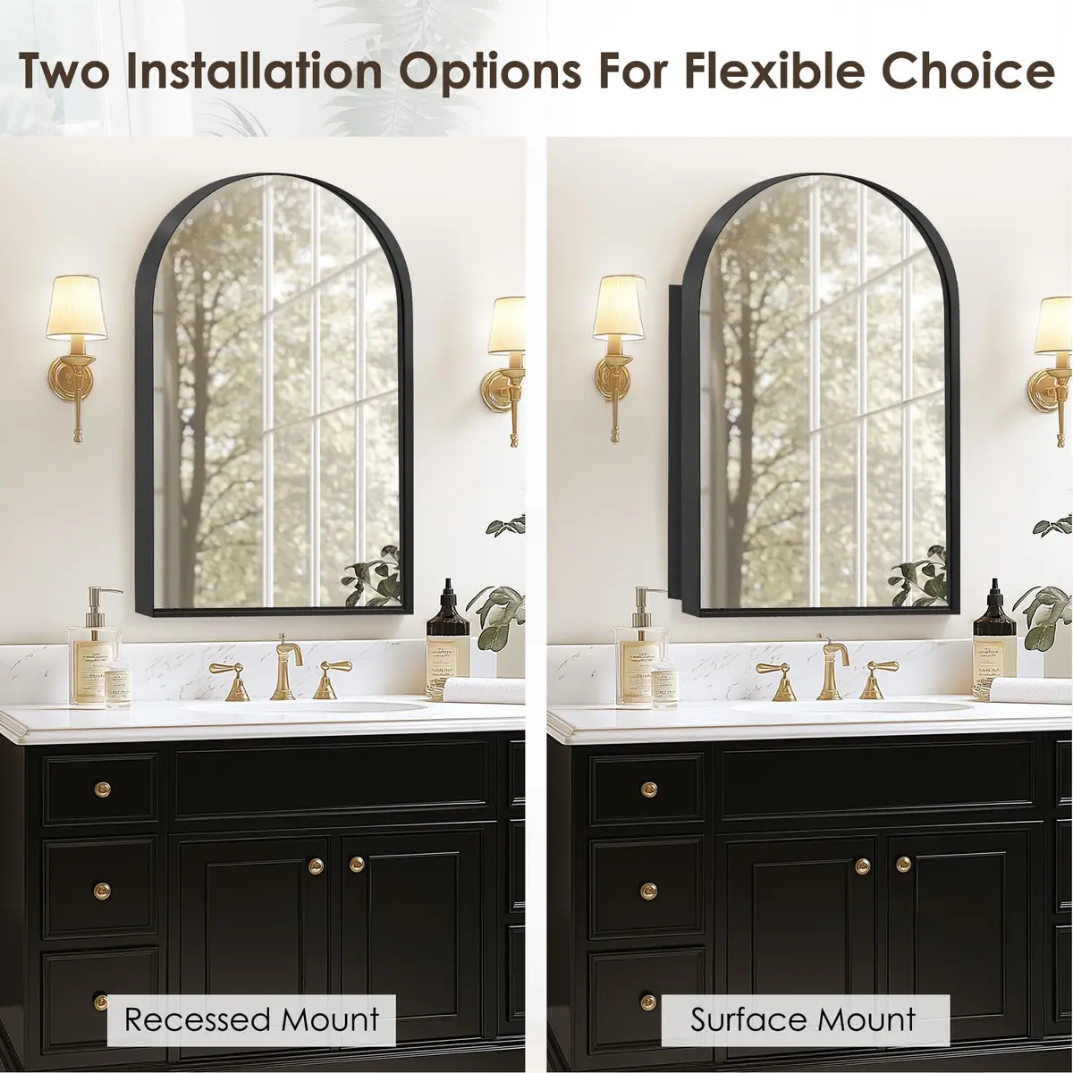 SDHYL 36x24 Inch Arched Bathroom Medicine Cabinet with Mirror Black | Recessed Wall Mount, Aluminum Frame - view 5