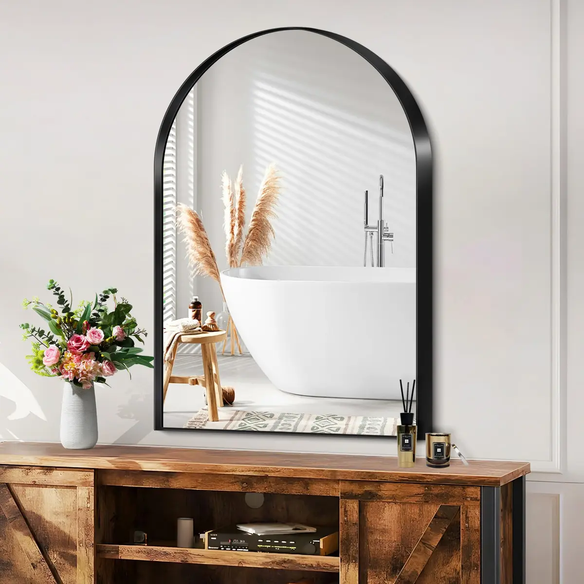 SDHYL 36x24 Inch Arched Bathroom Medicine Cabinet with Mirror Black | Recessed Wall Mount, Aluminum Frame - view 8