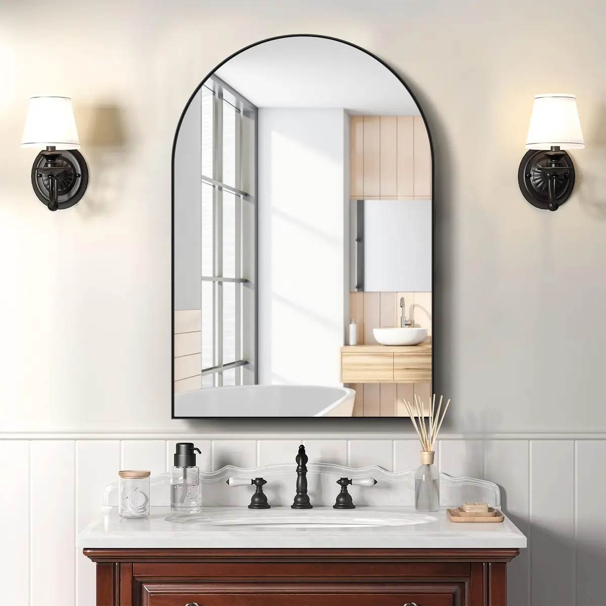 SDHYL 36x24 Inch Arched Bathroom Medicine Cabinet with Mirror Black | Recessed Wall Mount, Aluminum Frame - view 2